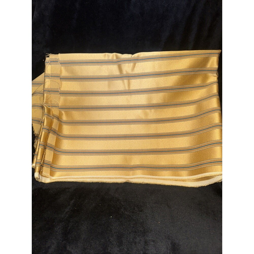 Gold Upholstery Decor Blue Stripe Fabric 57X70"